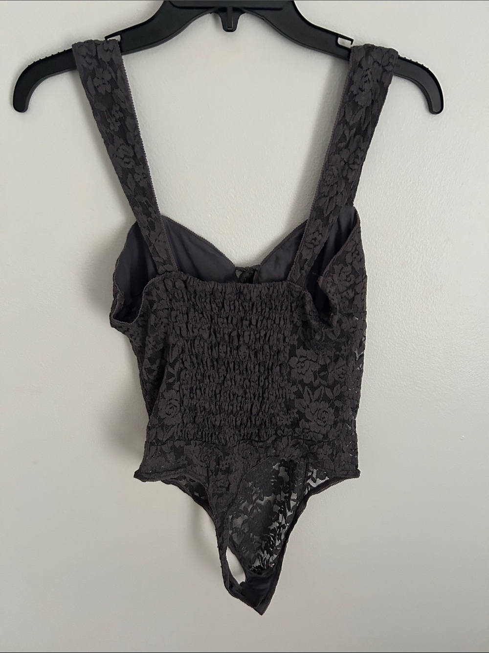 Free People Charcoal Lace Tie-Front Square-Neck Bodysuit Strike A Pose Size M - Picture 8 of 11